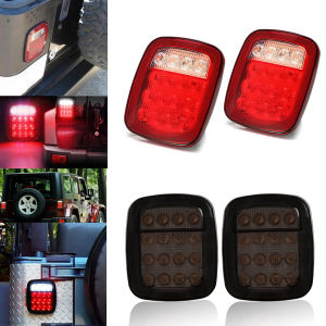 2x LED Tail Lights 16LED Stop Brake Turn Reverse Tail Light Smoke Lens for Jeep Wrangler YJ TJ CJ Pick-up Truck Trailer RV