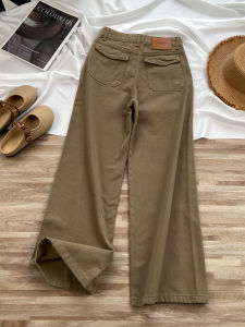 Khaki Straight Leg Denim Jeans Womens High Waist Fleece Lined Slimming Loose Wide Leg Knife Pants American Style Daily Wear