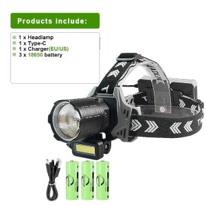 Powerful LED Headlight Equipped With Sensor USB Rechargeable Headlight And Paired With COB Light Camping Fishing Head Flashlight