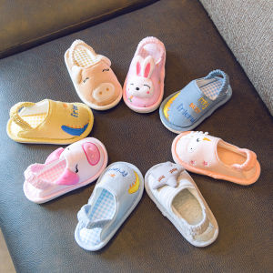 Adorable Cartoon Childrens Slip-On Shoes Soft Bottom Home Slippers with Elastic Band Anti-Slip Toddler Boys Girls Slippers