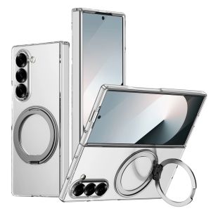 360°Rotating Magnetic Holder Phone Case for Samsung Galaxy Z Fold 8 Ultra 7 6 5 4 3 Transparent Shockproof Wireless Charge Cover