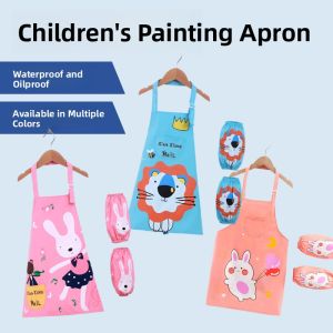 Childrens Chef Outfit Set Apron + Sleeves + Hat Waterproof Painting Clothes Apron Baking Clothes Baby Cover up Polyester
