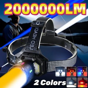 2000000LM Super Bright LED Headlight High Lumen Infrared Sensor Headlamp Two Lamp Sources Fishing Work Outdoor Camping Flashlamp