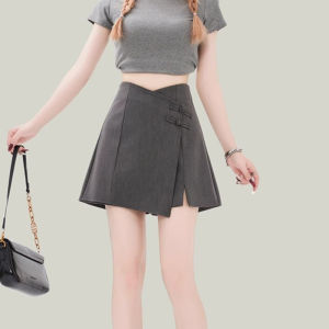High Waist Wide Leg Short Pants Skirt Womens Summer plus Size Gray A-Line Suit Short Pants Skirt Commute Irregular Pattern