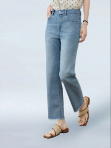 SEIFINI | Slim Fit High Waist Tapered Pants Thin Denim 9/10 Length