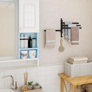 【Ready Stock】Towel Racks for Bathroom Swivel Self-Adhesive Towel Rack Wall Mounted 4 Bar Bathroom Towel Holder for Small Rolled Towels Hand Towels