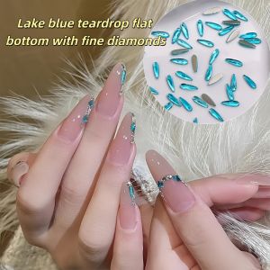 10Pcs Peacock Blue Long Teardrop Nail Rhinestones – Flatback Sparkly Crystal Gems for DIY Nail Art Decorations