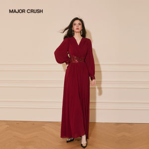 Elegant French-style Red Dress with Waist Cinched and Flared Skirt
