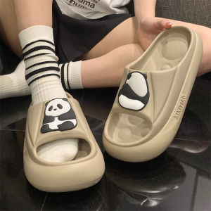 Cute Couple Panda Slippers Summer EVA Thick Bottom Outdoor Wearable Flat Sandals Men Women Home Comfortable Slip-On Shoes
