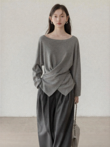 Cantonstory | Áo Knit Tay Dài Kiểu Cổ Điển Đính eo