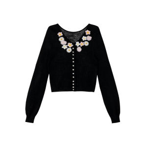 XXNING | Áo Cardigan Len Thêu Ren Pháp Ngọt Ngào Elegance Mềm Mại