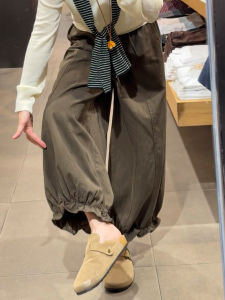 Quần Ống Rộng Xếp Nếp Màu Nâu Thường Ngày Cho Nữ Cạp Cao Dáng Rộng Dài Đến Mắt Cá Chân Quần Ống Rộng Phong Cách Đèn Lồng Mùa Thu