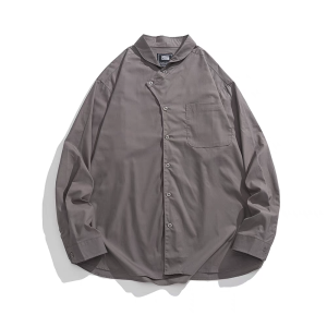 เสื้อเชิ้ตแขนยาวทรงหลวมสไตล์จีนย้อนยุคสำหรับผู้ชาย ฤดูใบไม้ผลิและฤดูร้อน เสื้อเชิ้ตลำลองบาง ดีไซน์เรียบง่าย สไตล์วินเทจ