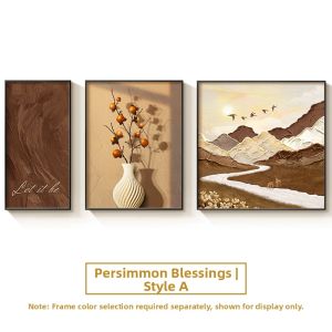 Chinese Landscape Decorative Painting Mid-Century Creamy Style Elegant Sofa Background Wall Art