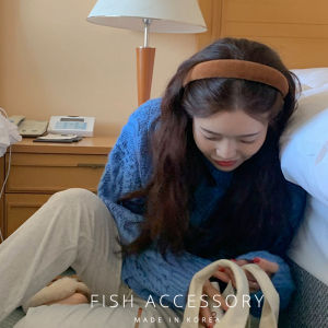 Autumn Winter Retro Caramel Brown Solid Color Headband Versatile Plush Sponge Pad High Pressure Method Hair Band Korean Style