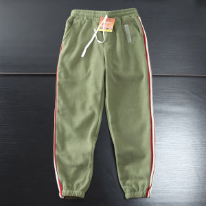 Quần Dài Nam Ấm Áp Bằng Vải Nỉ Hai Mặt Có Dây Thắt Lưng Màu Tương Phản Phong Cách Nhật Bản Quần Dài Thường Ngày Mùa Đông