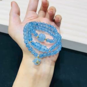 B8 - Chuỗi 3v Aqua 6li mix ngũ điếu cỏ 4 lá túi tiền Aquamarine treo móc v10k bi v10k Thủy & Mộc - Phong Thủy TUDO