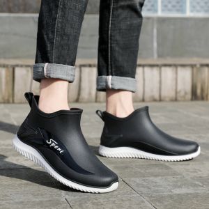 Mens Casual Flat Bottom Rain Boots Waterproof Wear-Resistant Spring Summer Autumn Four Seasons Youth Plastic Shoe Upper