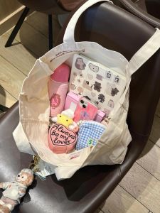 Sweet Canvas Tote Bag 2025 New Style Large Capacity Commuting Shoulder Bag for Students Casual Day out Handbag Korean Style