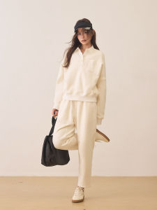 ม้าน้ําหนัก ผ้าฝ้าย ผ้าขนแกะ เสื้อสเว็ตเชิ้ต ชุด ผู้หญิง ฤดูใบไม้ร่วง ฤดูหนาว ชุดกีฬาแขนยาว ปกโปโล กางเกง ยาว กางเกงขายาว