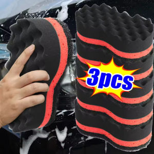 3ชิ้นรังผึ้งรูปคลื่นฟองน้ำล้างรถ8ชั้นก้อนฟองน้ำนาโนซุปเปอร์ดูดซับซอฟท์เครื่องมือรายละเอียดการทำความสะอาดยานยนต์