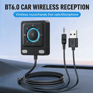 AUX Car Adapter With Bluetooth 6.0 FM Dual Mics Noise Cancellation USB AUX Bluetooth Receiver For Car Music Hands Free Calls