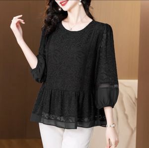 Slimming Lace Tummy Cover Shirt Loose Purple Long Sleeve