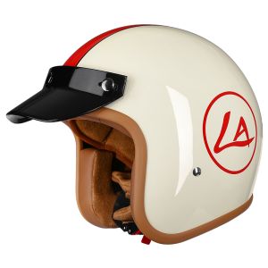 หมวกกันน็อคแบบเปิดครึ่งใบสไตล์เรโทร สำหรับผู้ชายและผู้หญิง ขับขี่มอเตอร์ไซค์ในฤดูหนาว สีขาว ลาย LA Lettes อุปกรณ์ขับขี่แบบครุยซ์