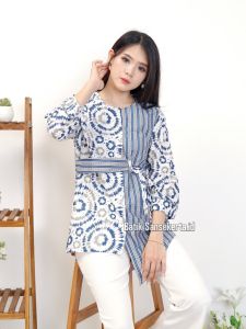 Blouse Batik Wanita Kerja 272 SHBR Biru by Batik Sansekerta.id - Baju Atasan Kantor