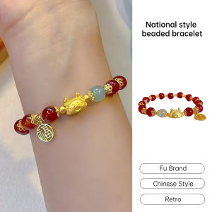 Pinapple สร้อยข้อมือนำโชค เต่ามังกรจีน สร้อยข้อมืออาเกตสีแดงสีเขียว ของขวัญสำหรับคู่รักเพื่อน นำโชคลาภมาให้