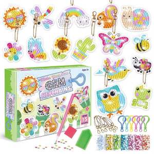 (SG Ready) DIY GEM Keychains set Diamond Art Pendant Kits Handmade Mosaic Sticker Key Chain Toy