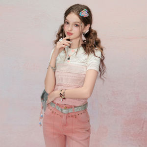 SEENFAAN | เสื้อยืดคอโปโลแขนสั้นทรงสลิมฟิตสำหรับผู้หญิง SEENFAAN ฤดูร้อนใหม่ เสื้อผ้าทำงานสไตล์ BM ทรงเข้ารูป แขนสั้น คอกลม