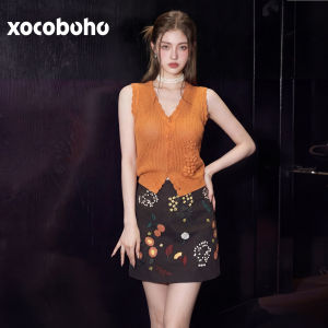 xocoboho | Elegant Versatile Casual Orange Top and Skirt Set