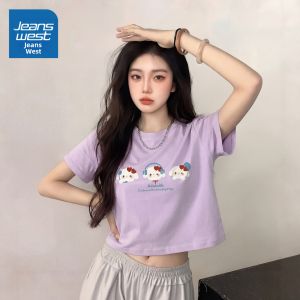 Jeanswest | Summer Black Short Tshirt Women Small Petite Sweet Cool Loose Shoulder