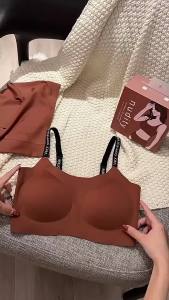 STAR ONE SET Soft Support Jelly Bra Set Fashion Letter Strap Seamless Bra Non-wired Comfort Bra Lingerie (NO GIFT )