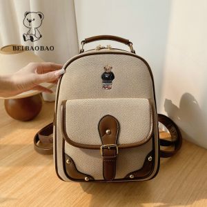 กระเป๋าเป้สะพายหลังผ้าฝ้ายลายหมีสีสันสดใสสำหรับเด็กผู้หญิง กระเป๋าเป้สะพายหลังสำหรับเดินทางแบบลำลองขนาดใหญ่ กระเป๋าเป้สะพายหลังแบบมีซิป