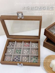 Nail Ornament Storage Box Wooden Dustproof with Cover Manicure Jewelry Large Capacity Flannel Jewelry Earrings Finishing Box Tools