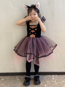 Halloween Childrens Performance Costume Cat Princess Skirt Polyester Fiber Cartoon Style Female Child Persian Cat Outfit