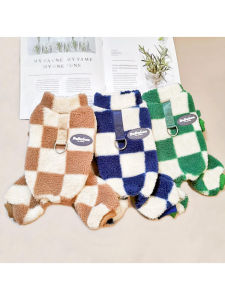 Thickened Chessboard Dog Clothes Four Legs Pet Small Dogs Teddy Bear Bichon Winter Warm Pulling Harness Autumn Spring Season