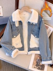 YEZATIIO | Warm Fur Lined Denim Jacket Womens Thick Short Jacket