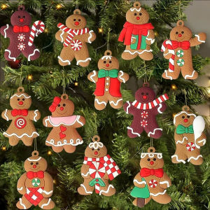 YESPERY 6-12Pcs Christmas Gingerbread Man Pendant Set for Christmas Tree Hanging Ornaments Kids Gift Christmas Party New Year Decoration