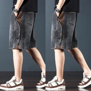 2025 New American Retro Mens Denim Shorts Summer Loose Straight Leg Heavy Five-Quarter Casual Outdoor Jeans Breathable