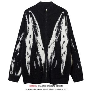 Romecl Winter American Casual Multicolor Atmosphere Sweater Knitwear Men and Women Loose Couple Cardigan Outwear Tide