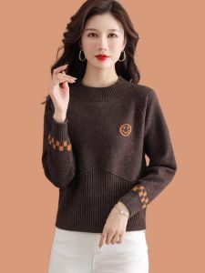 Áo Len Chui Đầu Ngắn Màu Trơn Bằng Lông Cừu Dành Cho Nữ Cổ Tròn Dáng Rộng Phong Cách Hàn Quốc Áo Len Dệt Kim Dài Tay