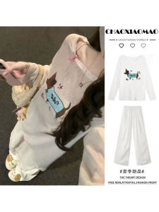 Bộ Quần Ống Rộng Mỏng Mùa Hè Cho Nữ Sinh Viên Phong Cách Ngọt Ngào Tay Dài in Họa Tiết Hoa Cotton Polyester Quần Áo Công Sở