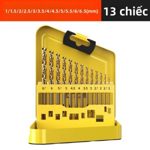 HUHAO | Bộ Mũi Khoan Xoắn Phủ Titan Huhao 13 Chiếc Đường Kính 1-6.5mm Cán Tròn Thép Tốc Độ Cao Dùng Cho Chế Biến Gỗ Và Khoan Kim Loại