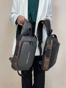 Travel Sling Bag Waterproof Crossbody Bag with Combination Lock Anti-Theft PU Leather Chest Bag with USB Charging Hole Shoulder Backpack Motorcycle Bags