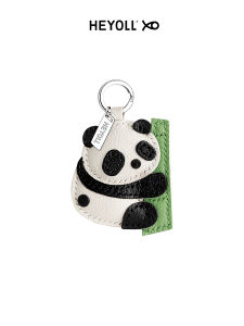 Handmade Grey Fish Panda Climbing Tree Keychain Leather Bag Charm Creative Gift Small Niche Embossed Genuine Sheep Leather