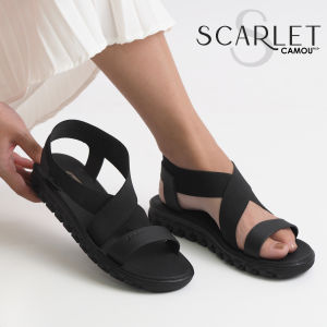 Camou Sandal Karet Wanita Dewasa Empuk Kekinian SCARLET HITAM Sendal Ibu ibu Simple Tali Belakang