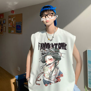 เสื้อกล้ามผ้าฝ้ายแท้สไตล์ฮ่องกงใส่ช่วงฤดูร้อนสำหรับผู้ชายเสื้อยืดแขนกุดแขนกุดทรงหลวมแบรนด์ยอดนิยมใส่เล่นกีฬาสำหรับผู้ชายเสื้อบาสเก็ตบอล